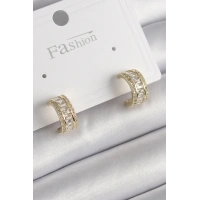 Pirinç Gold Renk Zirkon Taşlı Halka Model Kadın Küpe