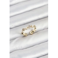 Pirinç Gold Renk Zirkon Taşlı İncili Kadın Yüzük