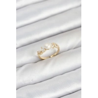 Pirinç Gold Renk Zirkon Taşlı İncili Model Kadın Yüzük