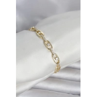 Pirinç Gold Renk Zirkon Taşlı Kadın Bileklik