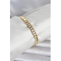 Pirinç Gold Renk Zirkon Taşlı Kadın Bileklik