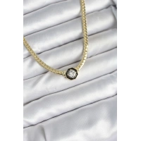 Pirinç Gold Renk Zirkon Taşlı Kadın Kolye