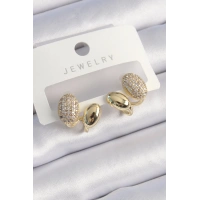 Pirinç Gold Renk Zirkon Taşlı Kadın Küpe