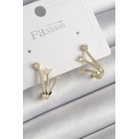 Pirinç Gold Renk Zirkon Taşlı Kadın Küpe