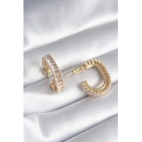 Pirinç Gold Renk Zirkon Taşlı Kadın Küpe
