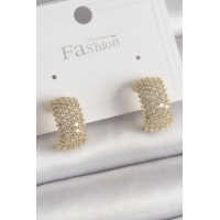 Pirinç Gold Renk Zirkon Taşlı Kadın Küpe