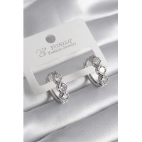 Pirinç Gold Renk Zirkon Taşlı Kalp Detay Kadın Küpe