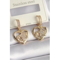 Pirinç Gold Renk Zirkon Taşlı Kalp Model Ay Yıldız İşleme Kadın Küpe