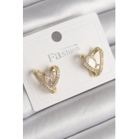 Pirinç Gold Renk Zirkon Taşlı Kalp Model Kadın Küpe