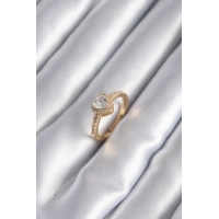 Pirinç Gold Renk Zirkon Taşlı Kalp Charm Model Kadın Yüzük