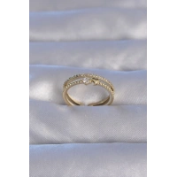 Pirinç Gold Renk Zirkon Taşlı Kalpli Su Yolu Model Ayarlanabilir Yüzük