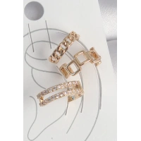 Pirinç Gold Renk Zirkon Taşlı Kare Zincir Model Kadın Kıkırdak Küpe