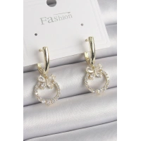 Pirinç Gold Renk Zirkon Taşlı Kelebek Figür Sallantı Model Kadın Küpe