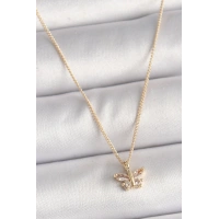 Pirinç Gold Renk Zirkon Taşlı Kelebek Model Kadın Kolye