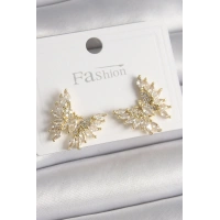 Pirinç Gold Renk Zirkon Taşlı Kelebek Model Kadın Küpe