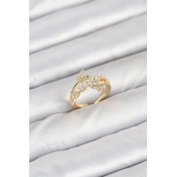 Pirinç Gold Renk Zirkon Taşlı Kelebek Model Kadın Yüzük