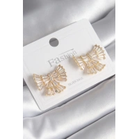 Pirinç Gold Renk Zirkon Taşlı Kurdele Model Kadın Küpe