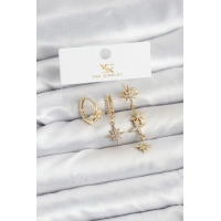Pirinç Gold Renk Zirkon Taşlı Kutup Yıldızı Model YSX Trio Küpe Seti