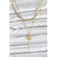 Pirinç Gold Renk Zirkon Taşlı Model Detaylı 3lü Kombin Y Kadın Kolye