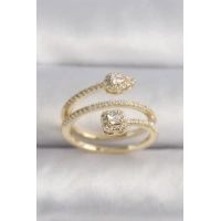 Pirinç Gold Renk Zirkon Taşlı Ok Model VIP Seri Kadın Yüzük