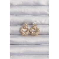 Pirinç Gold Renk Zirkon Taşlı Oval Form Küpe