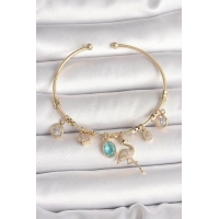 Pirinç Gold Renk Zirkon Taşlı Sallantı Filamingo Figür Charm Kadın Bileklik