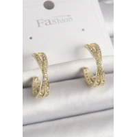 Pirinç Gold Renk Zirkon Taşlı Sarmal Halka Model Kadın Küpe