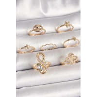 Pirinç Gold Renk Zirkon Taşlı Sonsuzluk Figür Yıldız Detay Kadın Yüzük Kombini
