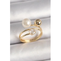 Pirinç Gold Renk Zirkon Taşlı Top İnci Model Kadın Yüzük