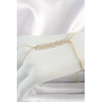 Pirinç Gold Renk Zirkon Taşlı V Model Kadın Şahmeran