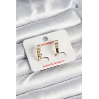 Pirinç Gold Renk Zirkon Taşlı Vintage Kadın Küpe