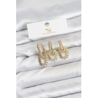 Pirinç Gold Renk Zirkon Taşlı Vintage Model YSX Trio Küpe Seti