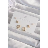 Pirinç Gold Renk Zirkon Taşlı Yaprak Model Küpe Seti
