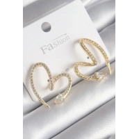 Pirinç Gold Renk Zirkon Taşlı Yılan Kalp Model Kadın Küpe