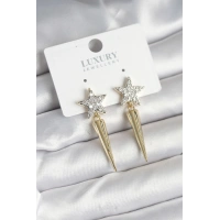 Pirinç Gold Renk Zirkon Taşlı Yıldız Model Çivi Kadın Küpe