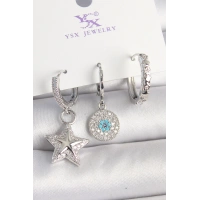 Pirinç Gold Renk Zirkon Taşlı Yıldız Model Nazar Boncuk Detay 3Lü Kadın Kombin Küpe