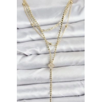 Pirinç Gold Renk Zirkon Taşlı Yonca Model Detaylı 3lü Kombin Y Kadın Kolye