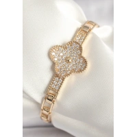 Pirinç Gold Renk Zirkon Taşlı Yonca Model Kadın Bileklik