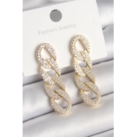 Pirinç Gold Renk Zirkon Taşlı Zincir Model Kadın Küpe