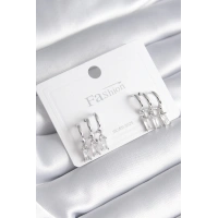 Pirinç Gümüş Renk 3lü Sallantı Zirkon Taşlı Küpe