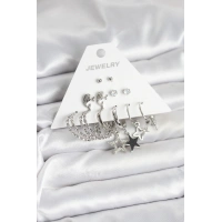 Pirinç Gümüş Renk 6lı Kadın Küpe Seti