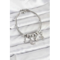 Pirinç Gümüş Renk Ay Charm Model Charmlı Kadın Bileklik