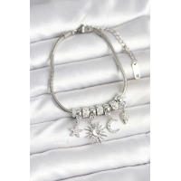 Pirinç Gümüş Renk Ay ve Güneş Charmlı Kadın Bileklik