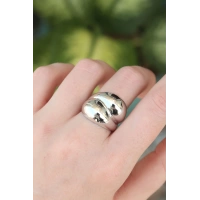 Pirinç Gümüş Renk Ayarlanabilir Damla Yüzük