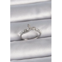 Pirinç Gümüş Renk Ayarlanabilir Zirkon Taşlı Balık Kuyruğu İnci Detay Model Kadın Yüzük