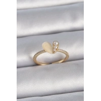 Pirinç Gümüş Renk Ayarlanabilir Zirkon Taşlı Beyaz Mineli Kalp Model Kadın Yüzük