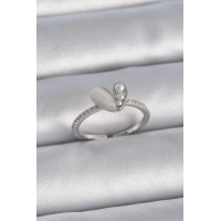 Pirinç Gümüş Renk Ayarlanabilir Zirkon Taşlı İncili Beyaz Mineli Kalp Model Kadın Yüzük