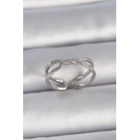 Pirinç Gümüş Renk Ayarlanabilir Zirkon Taşlı Sarmal Model Kadın Yüzük