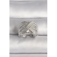 Pirinç Gümüş Renk Ayarlanabilir Zirkon Taşlı X Model Kadın Yüzük