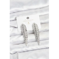 Pirinç Gümüş Renk Balık Sırtı Model Zirkon Taşlı Kadın Küpe